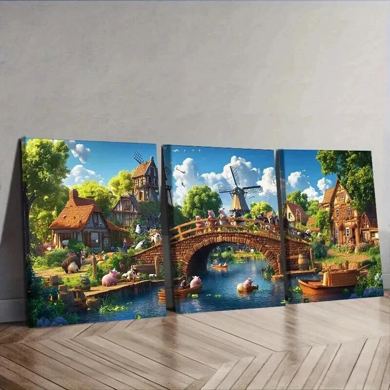3pcs Whimsical Animals Canvas Wall Art Set Canvas Framed 50x70cm - High Quality Print 100% Australian Made Wall Canvas Ready to Hang