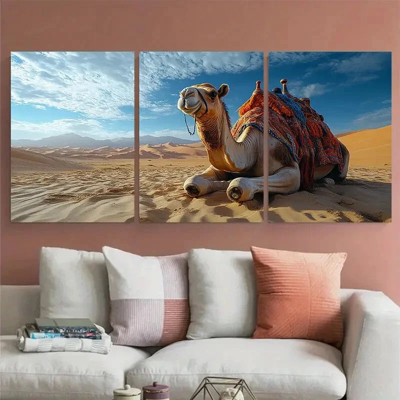 3pcs Moroccan Desert Camel Metal Print Ready to Hang Art - Bella Home Decor