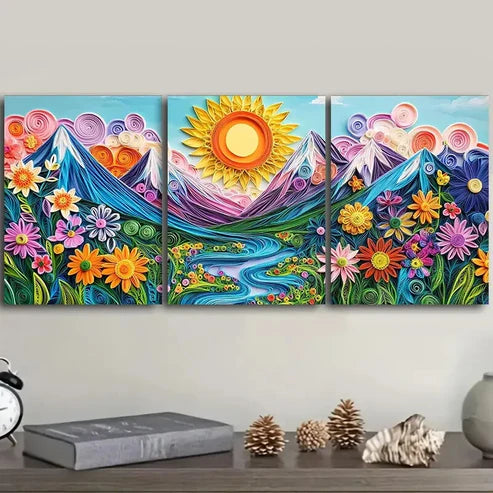 3pcs The sun rises from the mountain  Wall Art Set Canvas Unframed - High Quality Print 100% Australian Made Wall Canvas