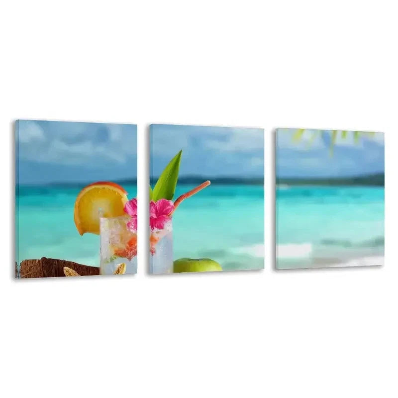 3pcs Australian Turquoise Ocean & Palm Tree   Wall Art Set Canvas Framed 60x90cm - High Quality Print 100% Australian Made Wall Canvas Ready to Hang - Bella Home Decor