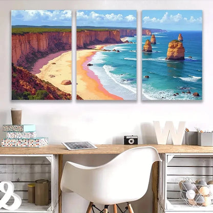3pcs Great Ocean Walk 12 Apostles Coastal AUS   Wall Art Set Canvas Framed 50x70cm - High Quality Print 100% Australian Made Wall Canvas Ready to Hang