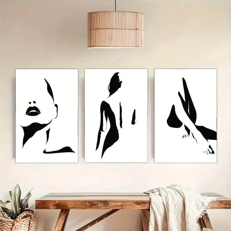3pcs Abstract Art Fashion Women Poster Metal Print Ready to Hang Art