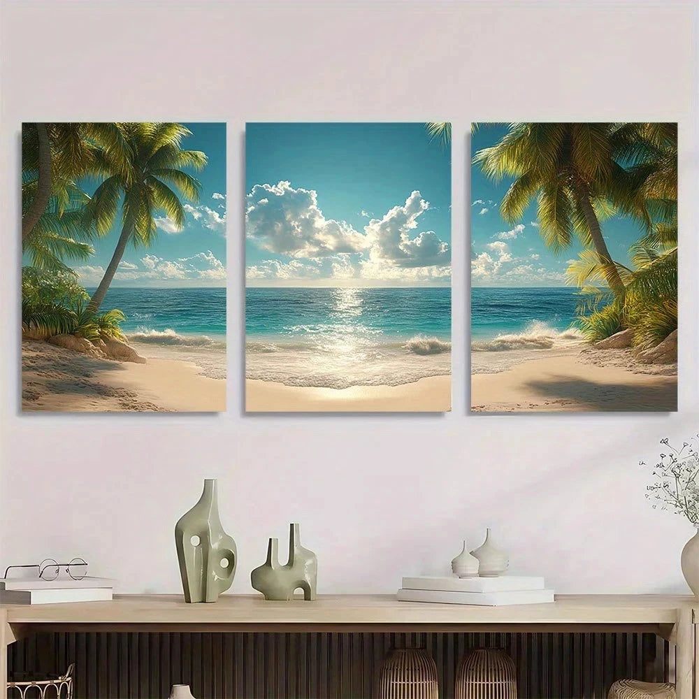 3pcs Palm Trees Seashore Tropical Metal Print Ready to Hang Art - Bella Home Decor