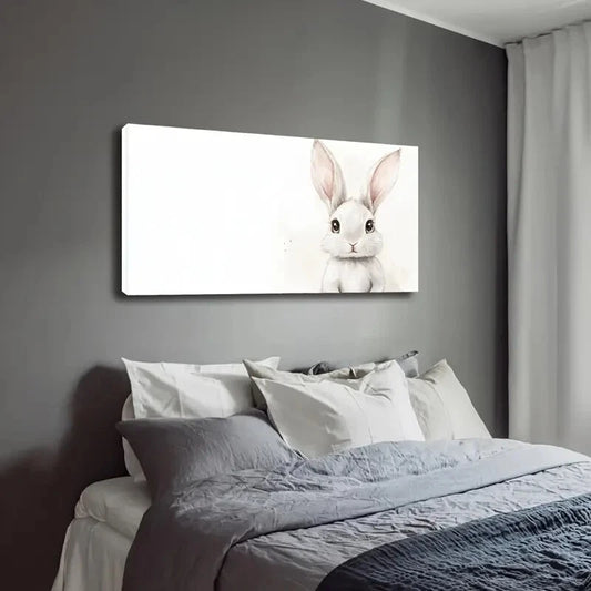 White Bunny Modern Minimalist Wall Art Canvas Office Home Room Framed 120x60cm