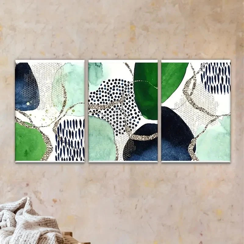 3pcs green & blue abstract pattern with white Wall Art Set Canvas Framed 50x70cm - High Quality Print 100% Australian Made Wall Canvas Ready to Hang