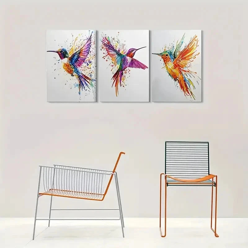3pcs Colorful Hummingbird Purple Wall Art Set Canvas Framed 40x60cm - High Quality Print 100% Australian Made Wall Canvas Ready to Hang - Bella Home Decor