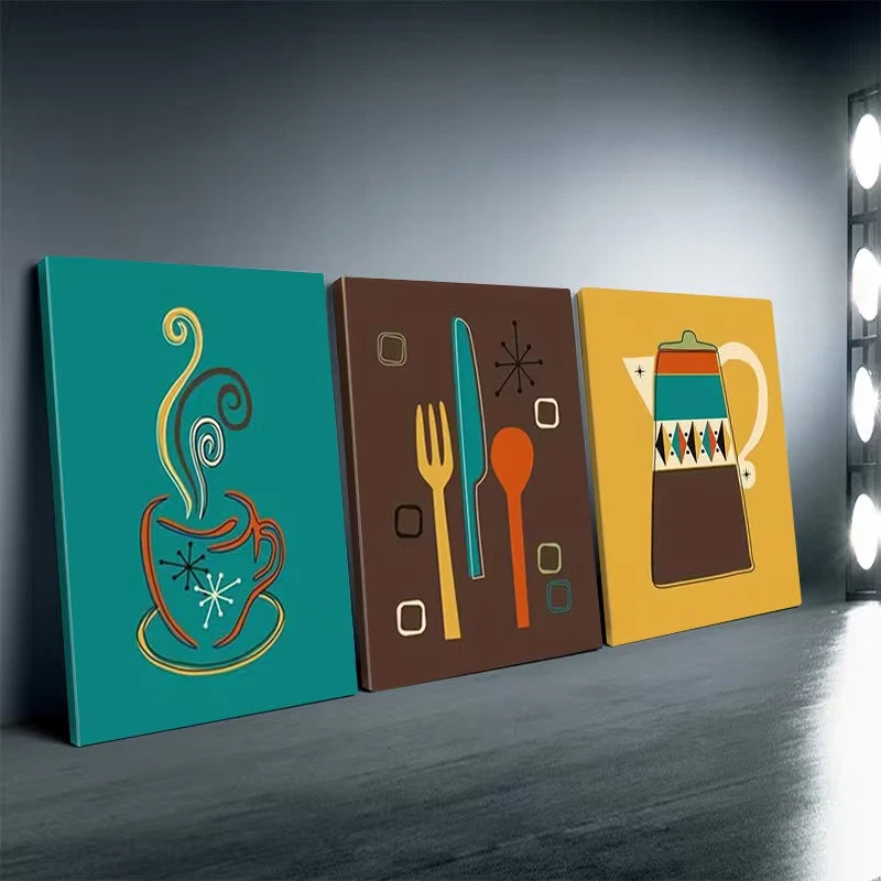 3pcs Medieval Retro Kitchen Wall Art Set Canvas Framed 60x90cm - High Quality Print 100% Australian Made Wall Canvas Ready to Hang
