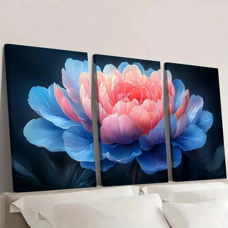3pcs Pink & Blue Peony PB     Wall Art Set Canvas Framed 60x90cm - High Quality Print 100% Australian Made Wall Canvas Ready to Hang