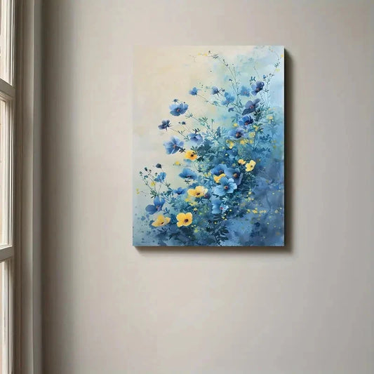 Beautiful Blue Wildflowers Watercolor Spring Painting 40x60cm Metal Print Ready to Hang