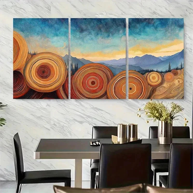 3pcs, Tree Rings Landscape Design Metal Print Ready to Hang Art