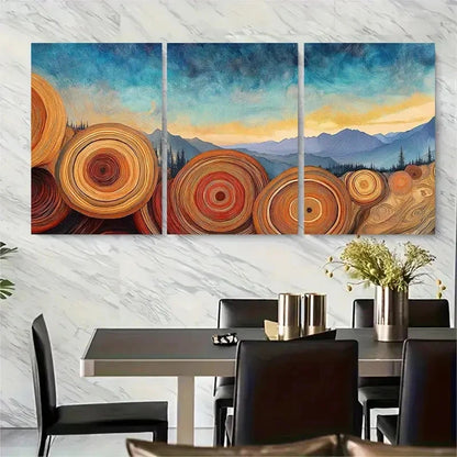 3pcs, Tree Rings Landscape Design Metal Print Ready to Hang Art