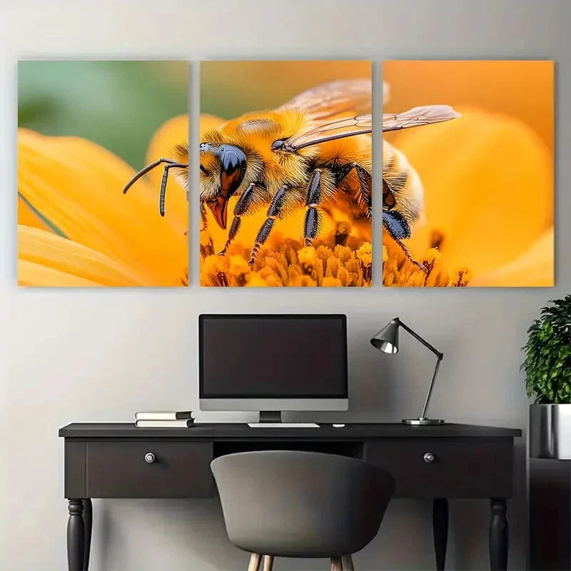 3pcs Floral Bumblebee Orange Insect Nature Metal Print Ready to Hang Art - Bella Home Decor