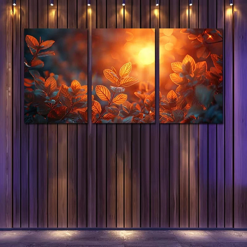 3pcs Vibrant Moonlit Plant & Flower Design Wall Art Set Canvas Framed 60x90cm - High Quality Print 100% Australian Made Wall Canvas Ready to Hang