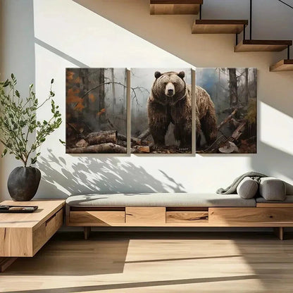 3pcs Artistic Bear Forest Scene Wildlife Decor Metal Print Ready to Hang Art - Bella Home Decor