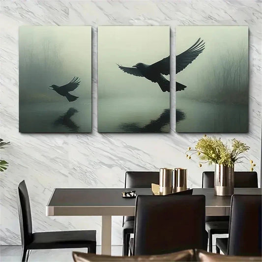 3pcs Serene Birds In Flight Reflective Perfect Wall Art Set Canvas Framed 40x60cm - High Quality Print 100% Australian Made Wall Canvas Ready to Hang