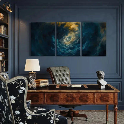 3pcs Moonlit Sky Celestial Clouds Starry Night Metal Print Ready to Hang Art - Bella Home Decor