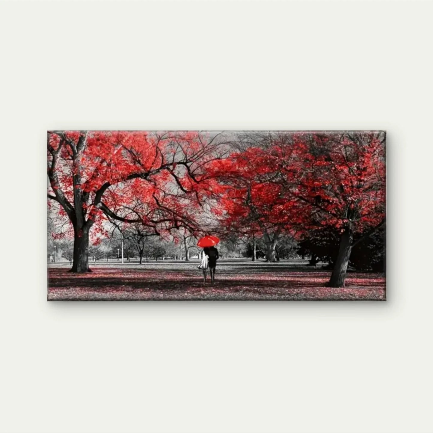 Park Red Leaves People Walk Wall Art Canvas Office Home Room Framed 120x60cm