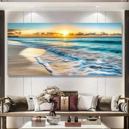 Modern Coastal Scene Vibrant Wall Art Canvas Office Home Room Framed 120x60cm