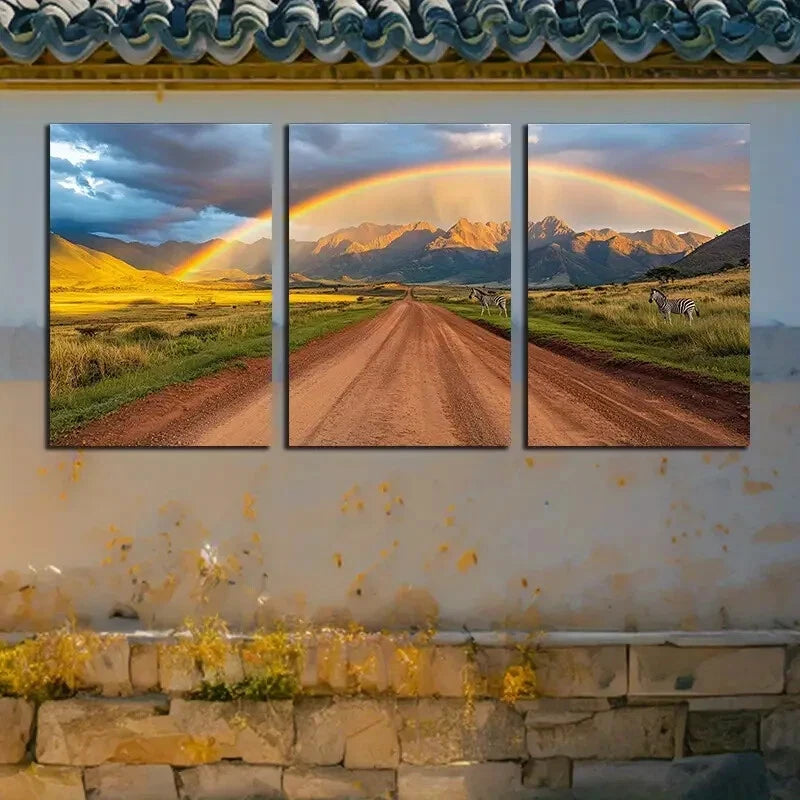 3pcs Zebra Under Sunset Rainbow, Vibrant Nature Metal Print Ready to Hang Art - Bella Home Decor