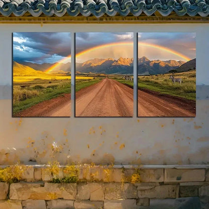 3pcs Zebra Under Sunset Rainbow, Vibrant Nature Metal Print Ready to Hang Art - Bella Home Decor