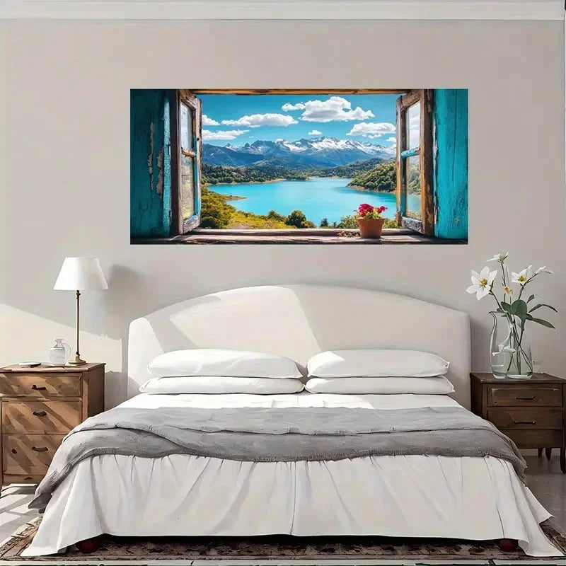 Serene Lake View Vibrant Wall Art Canvas Office Home Room Framed 120x60cm