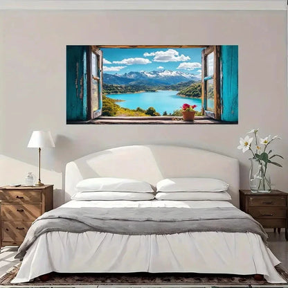 Serene Lake View Vibrant Wall Art Canvas Office Home Room Framed 120x60cm