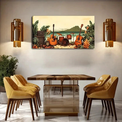 Tropical Beach Music Party Wall Art Canvas Office Home Room Framed 120x60cm
