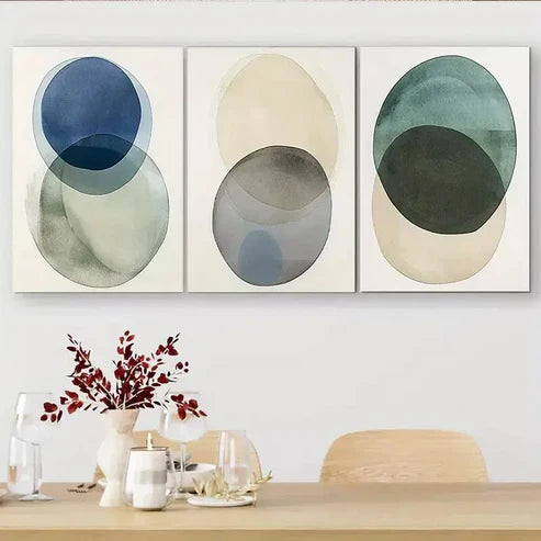 3 PCS Abstract Overlapping Circles Triptych Wall Art Set Canvas Unframed - High Quality Print 100% Australian Made Wall Canvas