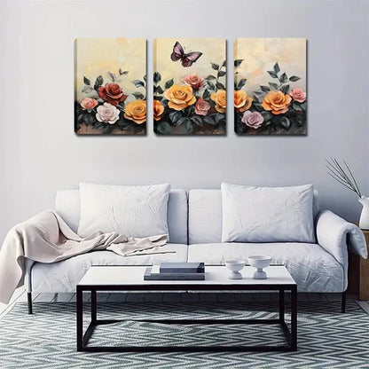3pcs Pink Yellow Red Vintage Floral Natural Wall Art Set Canvas Unframed - High Quality Print 100% Australian Made Wall Canvas