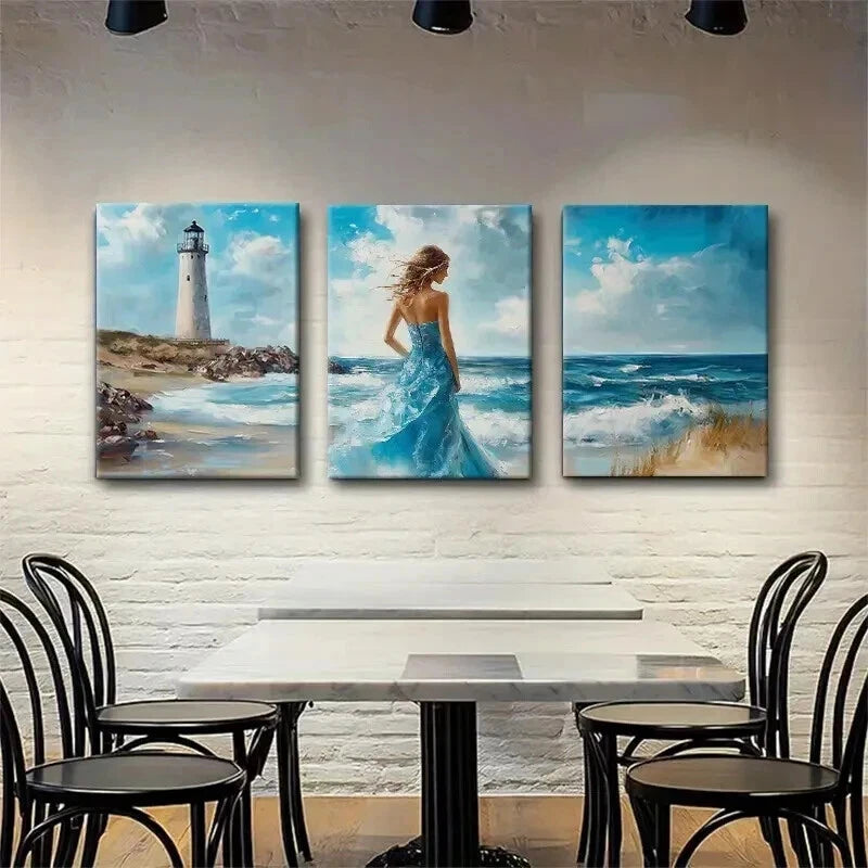 3pcs Coastal Serenity Lighthouse Ocean Perfect Wall Art Set Canvas Framed 60x90cm - High Quality Print 100% Australian Made Wall Canvas Ready to Hang