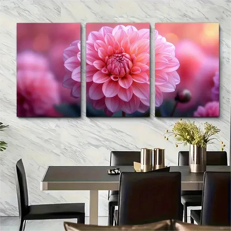 3pcs Paper Pink Dahlia Flower Floral Perfect Wall Art Set Canvas Framed 60x90cm - High Quality Print 100% Australian Made Wall Canvas Ready to Hang