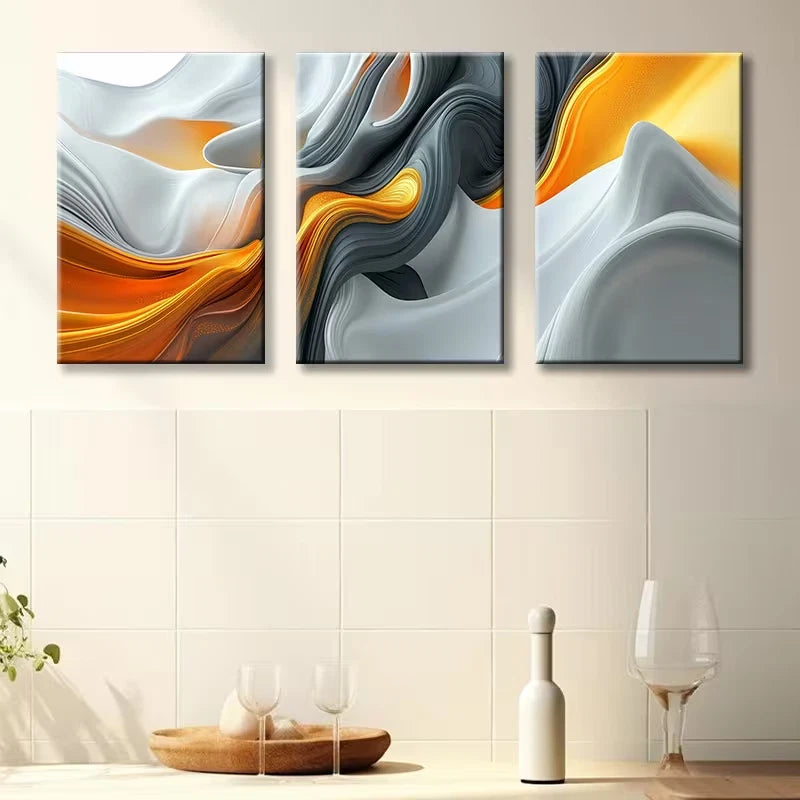 3pcs Modern Luxurious Abstract Swirl Art Wall Art Set Canvas Framed 50x70cm - High Quality Print 100% Australian Made Wall Canvas Ready to Hang
