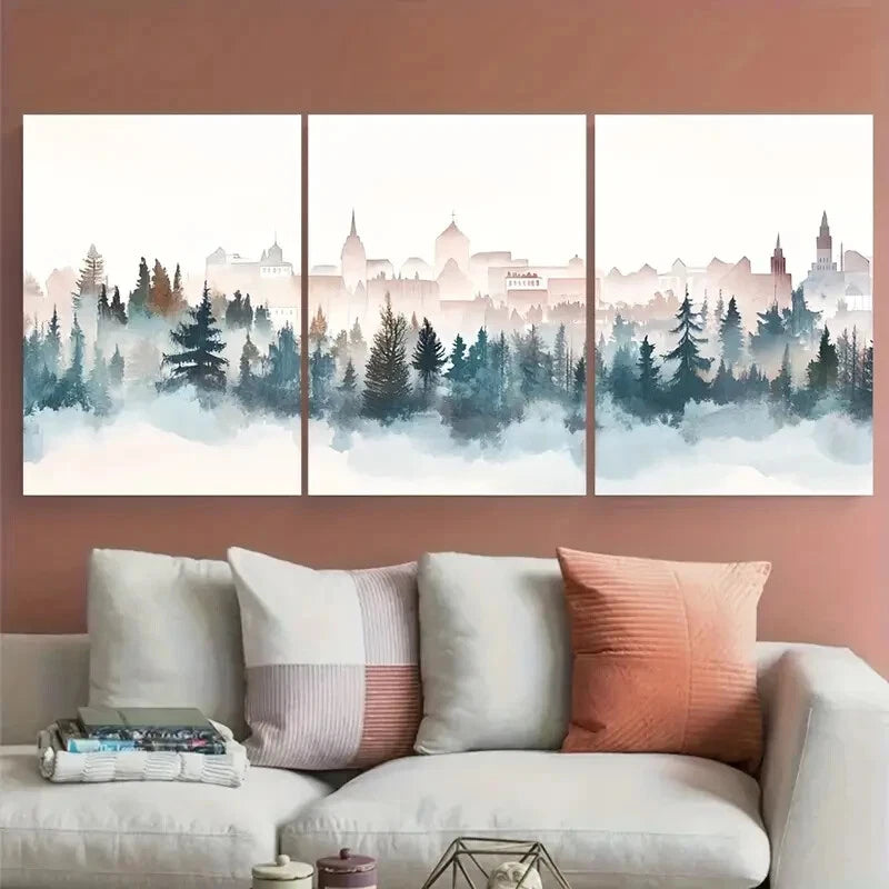 3pcs Lahti Finland Travel Modern Winter Cityscape Metal Print Ready to Hang Art - Bella Home Decor