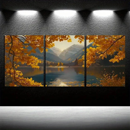 3pcs Vibrant Beautiful Autumn with Lake View Metal Print Ready to Hang Art - Bella Home Decor