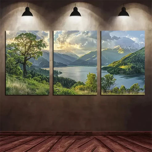 3pcs Beautiful Sunrise At The Horizon of Snow Mountain Wall Art Set Canvas Unframed - High Quality Print 100% Australian Made Wall Canvas