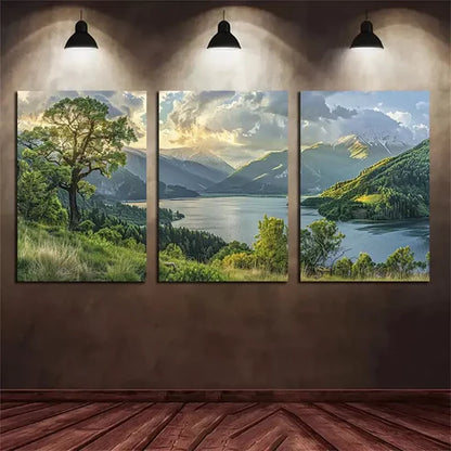 3pcs Beautiful Sunrise At The Horizon of Snow Mountain Wall Art Set Canvas Unframed - High Quality Print 100% Australian Made Wall Canvas