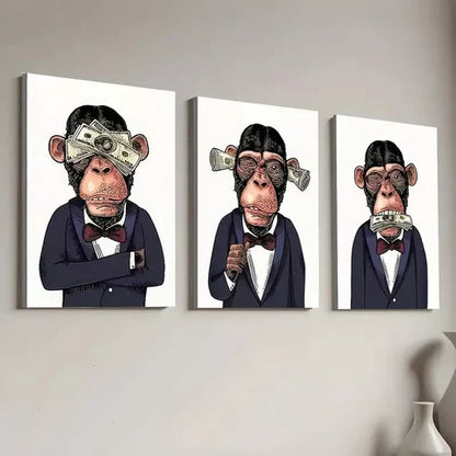 3pcs Modern Aesthetic Fashion Monkey Gentleman Canvas Unframed - High Quality Print 100% Australian Made Wall Canvas