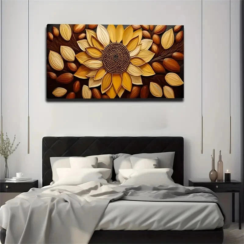 Sunflower & Acorn Wall Art Canvas Office Home Room Framed 120x60cm
