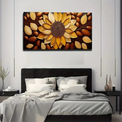 Sunflower & Acorn Wall Art Canvas Office Home Room Framed 120x60cm