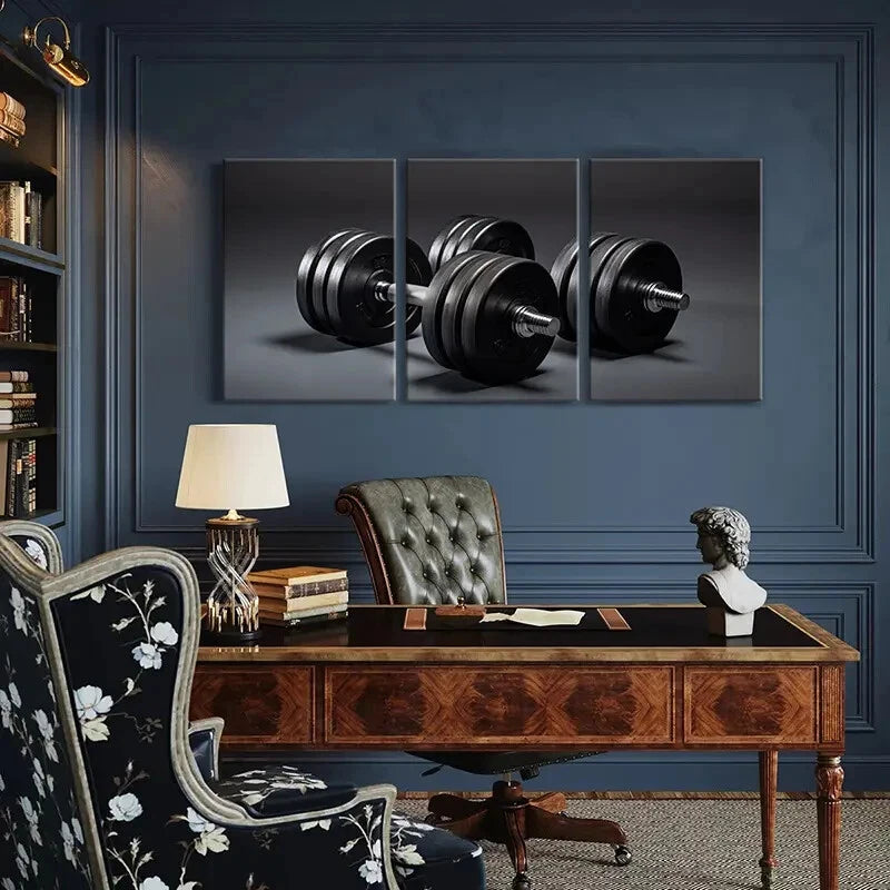 3pcs Fitness Art Dumbbell Industrial Metal Print Ready to Hang Art - Bella Home Decor