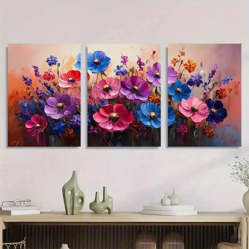 3pcs Abstract Purple Flower Floral Perfect Wall Art Set Canvas Framed 60x90cm - High Quality Print 100% Australian Made Wall Canvas Ready to Hang - Bella Home Decor