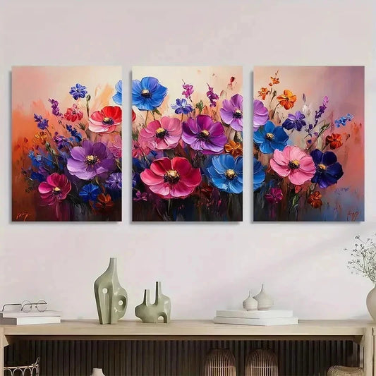 3pcs Abstract Purple Flower Floral Perfect Wall Art Set Canvas Framed 60x90cm - High Quality Print 100% Australian Made Wall Canvas Ready to Hang