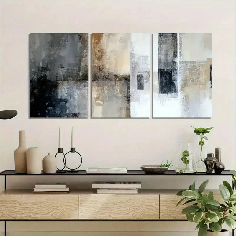 3pcs Art Painting Old Wall with Dark Gray Tones Metal Print Ready to Hang Art - Bella Home Decor