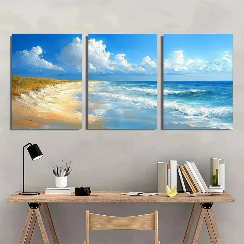 3pcs Beach and Sea Landscape Painting Wall Art Set Canvas Framed 50x70cm - High Quality Print 100% Australian Made Wall Canvas Ready to Hang - Bella Home Decor