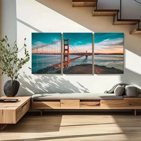 3pcs Golden Gate Bridge Iconic Architecture Wall Art Set Canvas Unframed - High Quality Print 100% Australian Made Wall Canvas - Bella Home Decor