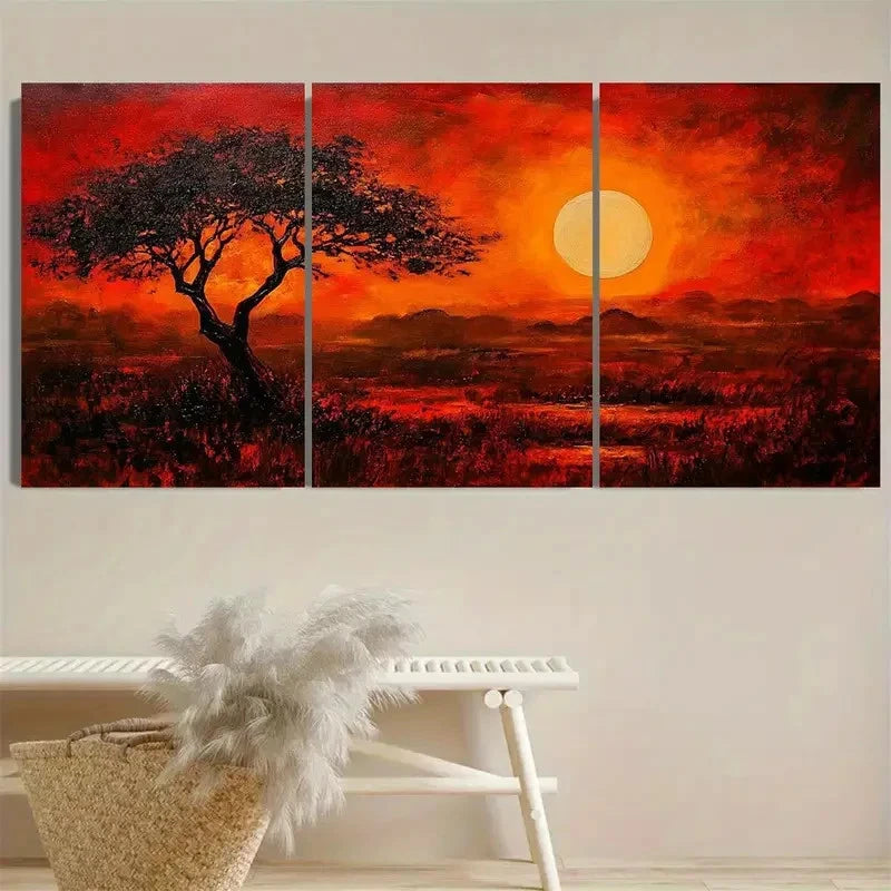 3pcs African Sunset Wall Art Set Canvas Framed 50x70cm - High Quality Print 100% Australian Made Wall Canvas Ready to Hang - Bella Home Decor