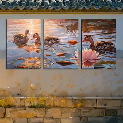 3pcs Mandarin Ducks Nature River Scene Metal Print Ready to Hang Art