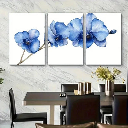3pcs Delicate Floral Design Blue Wall Art Set Canvas Framed 50x70cm - High Quality Print 100% Australian Made Wall Canvas Ready to Hang - Bella Home Decor