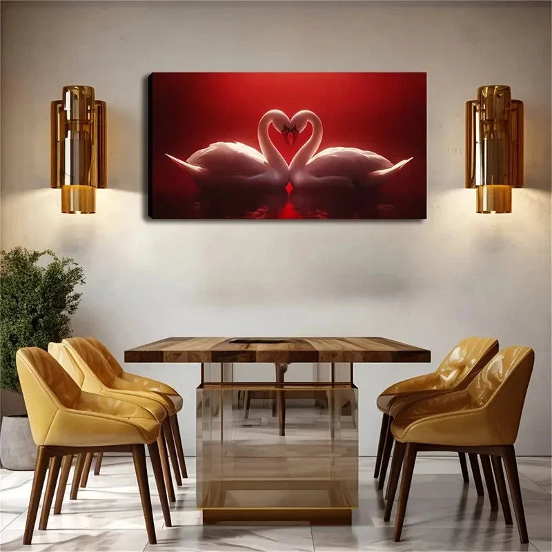 Two Swan Necks Leaning Against Wall Art Canvas Office Home Room Framed 120x60cm