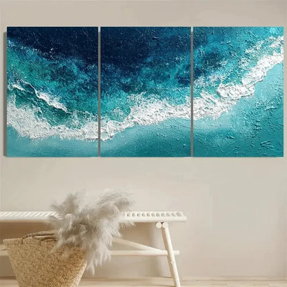 3pcs Deep Blue Ocean Wall Art Set Canvas Framed 40x60cm - High Quality Print 100% Australian Made Wall Canvas Ready to Hang - Bella Home Decor